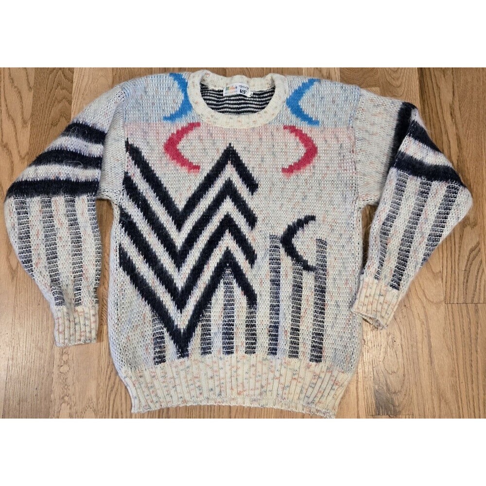 Vintage Mohair Sweater Shaggy Graphic Knit Size 38 M Styled By VS